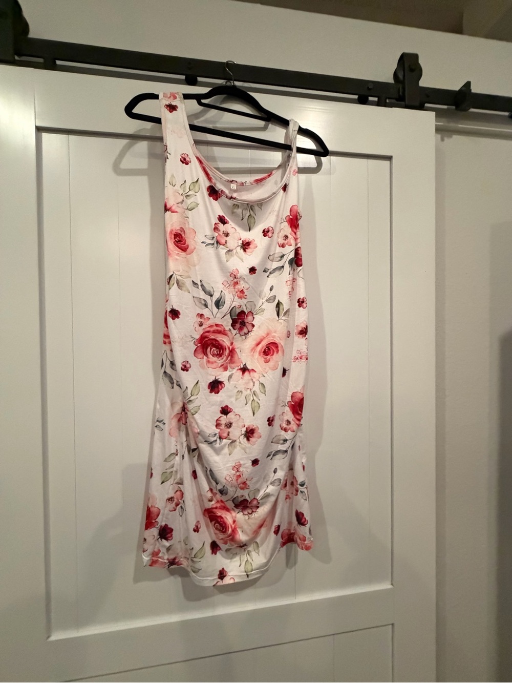 Amazon Floral Sleeveless Dress White with Pink and Green Rose Print